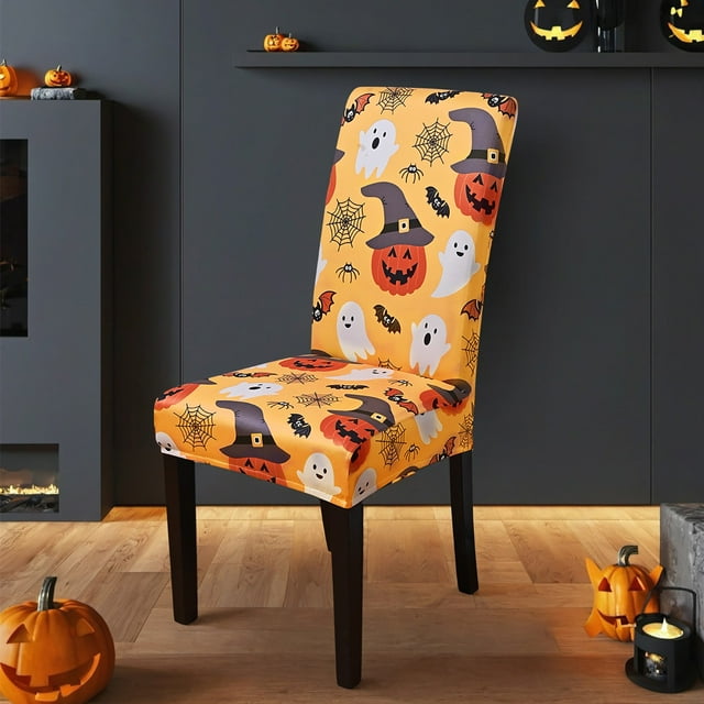 Binwennn Pumpkin Dining Room Chair Non Stretch Chair Slipcovers Removable Washable Chair Protector Cover For Kitchen Dining Room Holiday Party Home 6 Foot Folding Table Cover Christmas Tablecloth 60 X