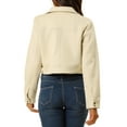 thumbnail image 3 of INSPIRE CHIC Women's Turn Down Collar Faux Suede Cropped Moto Jacket M Beige, 3 of 8