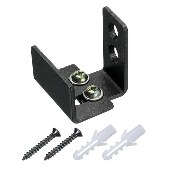 Uxcell Barn Door Bottom Floor Guide Adjustable U Bracket Flat Swing Stopper for Door Closet Cabinet, Black 1 Count
