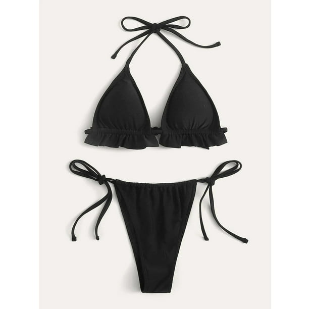 Ruffle Triangle Top Basic Bikini Set Ties Details Brazilian Bathing Suits  Swimwear - China Two Pieces Bikini Set and Blue Bikini Set price