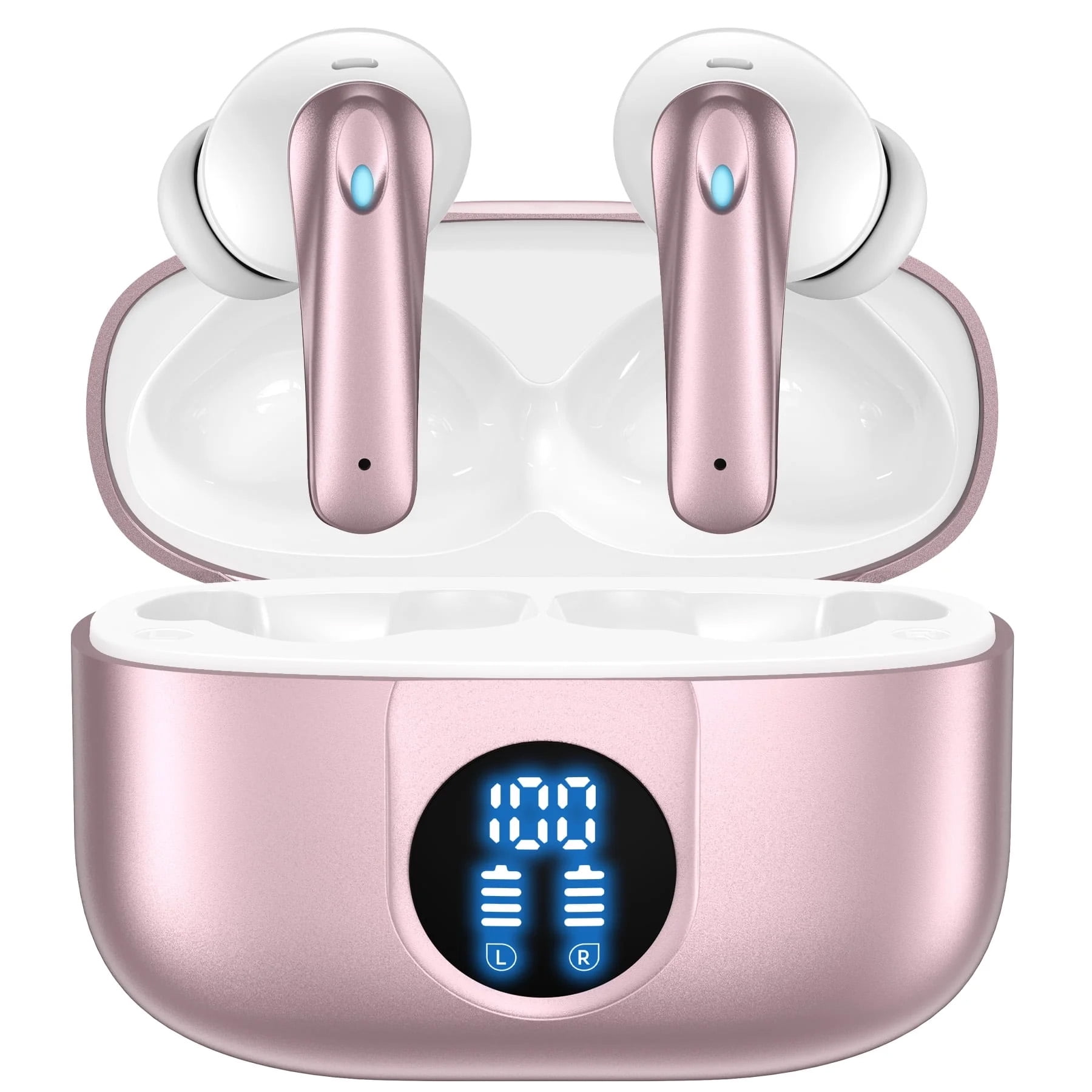 Écouteurs Bluetooth 5.4, Écouteur sans Fil avec 4 ENC Réduction Antibruit Mic Casque Bluetooth Hi-FI Son Stéréo, 40 Heures Durée de Lecture, IP7 Etanche, Écran LED, Contrôle Tactile