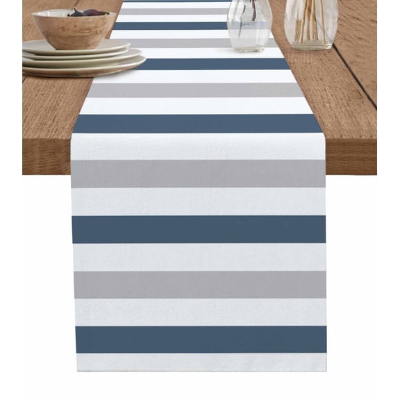Boanket Blue Gray Striped Table Runner - 72 Inch Long, Kitchen Dining Table Runner Dresser Scarves, Farmhouse Stripe Art Farmhouse Decor for Coffee Tables Wedding Party Banquet