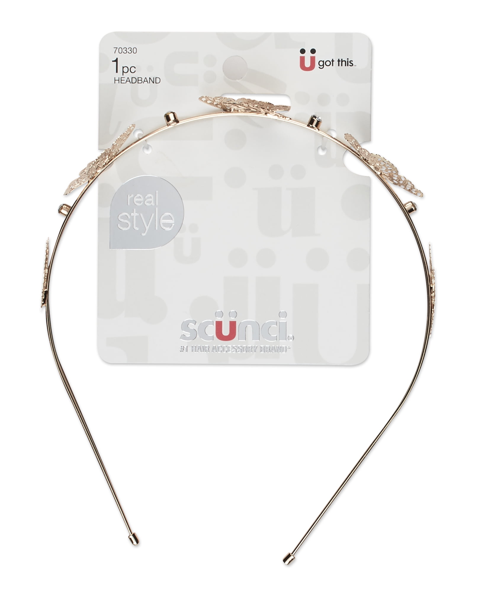 Scunci Double-Strand Headband with Gold Butterflies & Rhinestones, 1ct