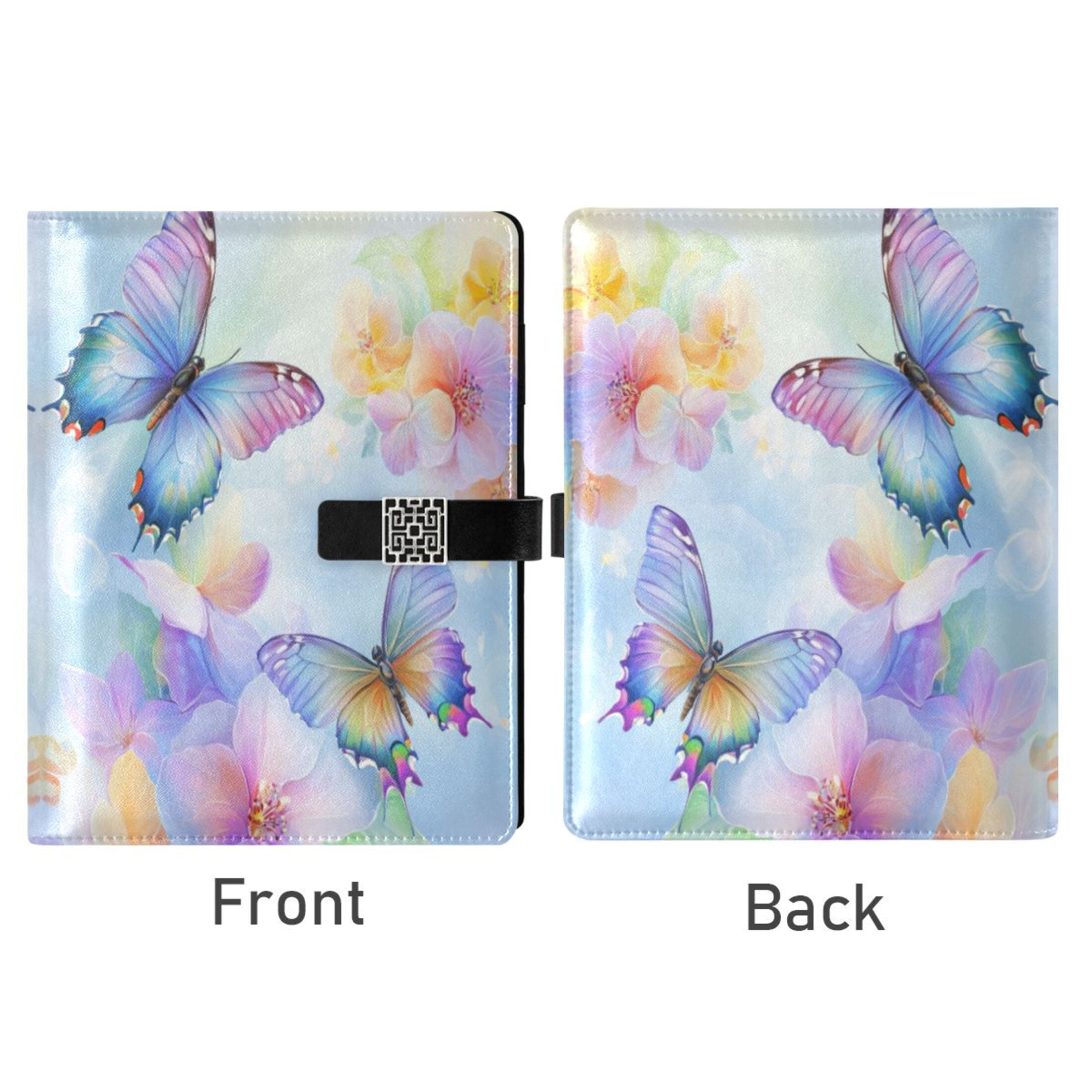 Leather Planner Leather Notebook Notebook Journal Binder Design Pen Pocket Design Convenient for Storage Light Blue Rainbow Butterfly