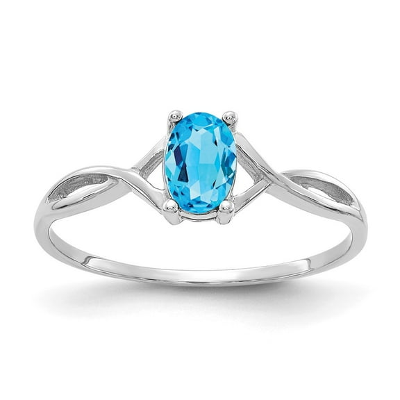 14K White Gold Ring Band Birthstone (12) December Swiss Blue Topaz Oval