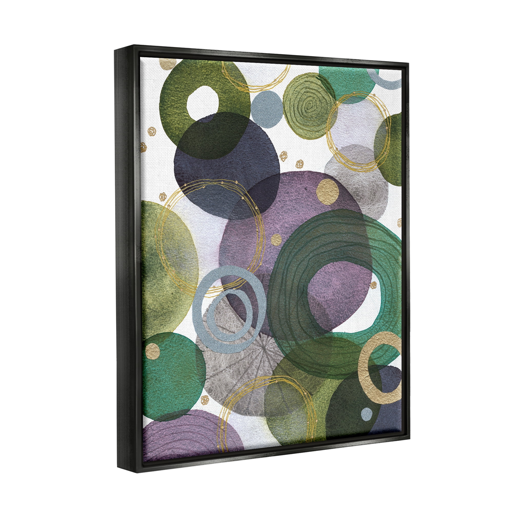 Stupell Industries Green & Purple Circles Abstract Painting Black Floater Framed Art Print Wall Art, 25 x 31