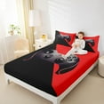 thumbnail image 4 of Manfei Game Console Print Queen Sheet Sets, Black Red Flat Sheet, Video Gaming Player Queen Fitted Sheet, Lightweight Room Decor, 4-Piece, 4 of 7