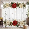 thumbnail image 2 of Nanqianyi Merry Christmas Shower Curtain,Red Poinsettia Snowflake Winter Polyester Fabric Bathroom Decor,Waterproof with Hooks 47 W x72 L Inch, 2 of 6