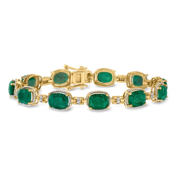 Ross-Simons 13.00 ct. t.w. Emerald and .18 ct. t.w. Diamond Bracelet in 18kt Gold Over Sterling, Women's, Adult