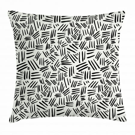 Ivory and Black Throw Pillow Cushion Cover, Random Stripes Pattern Hand Drawn Abstract Arrangement Simplistic Design, Decorative Square Accent Pillow Case, 16 X 16 Inches, Ivory Black, by Ambesonne