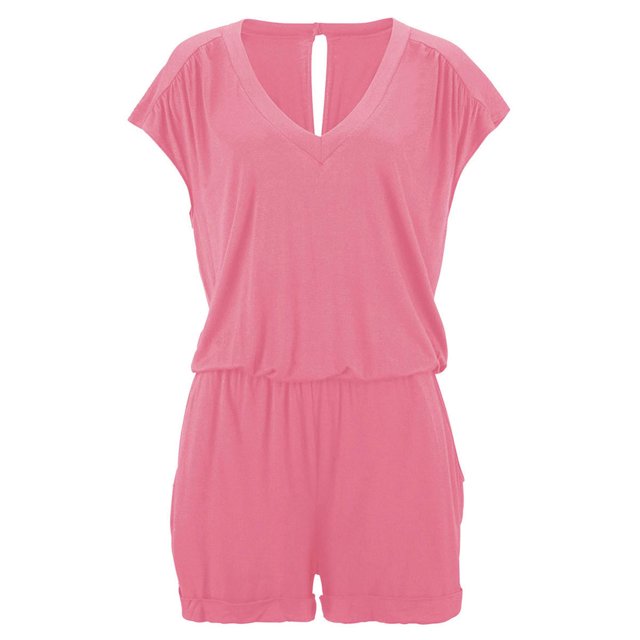 Wosthever Mono de verano liso de algodón con cuello en V para mujer, mono de manga corta para niña Deportes acuáticos Rosado SG
