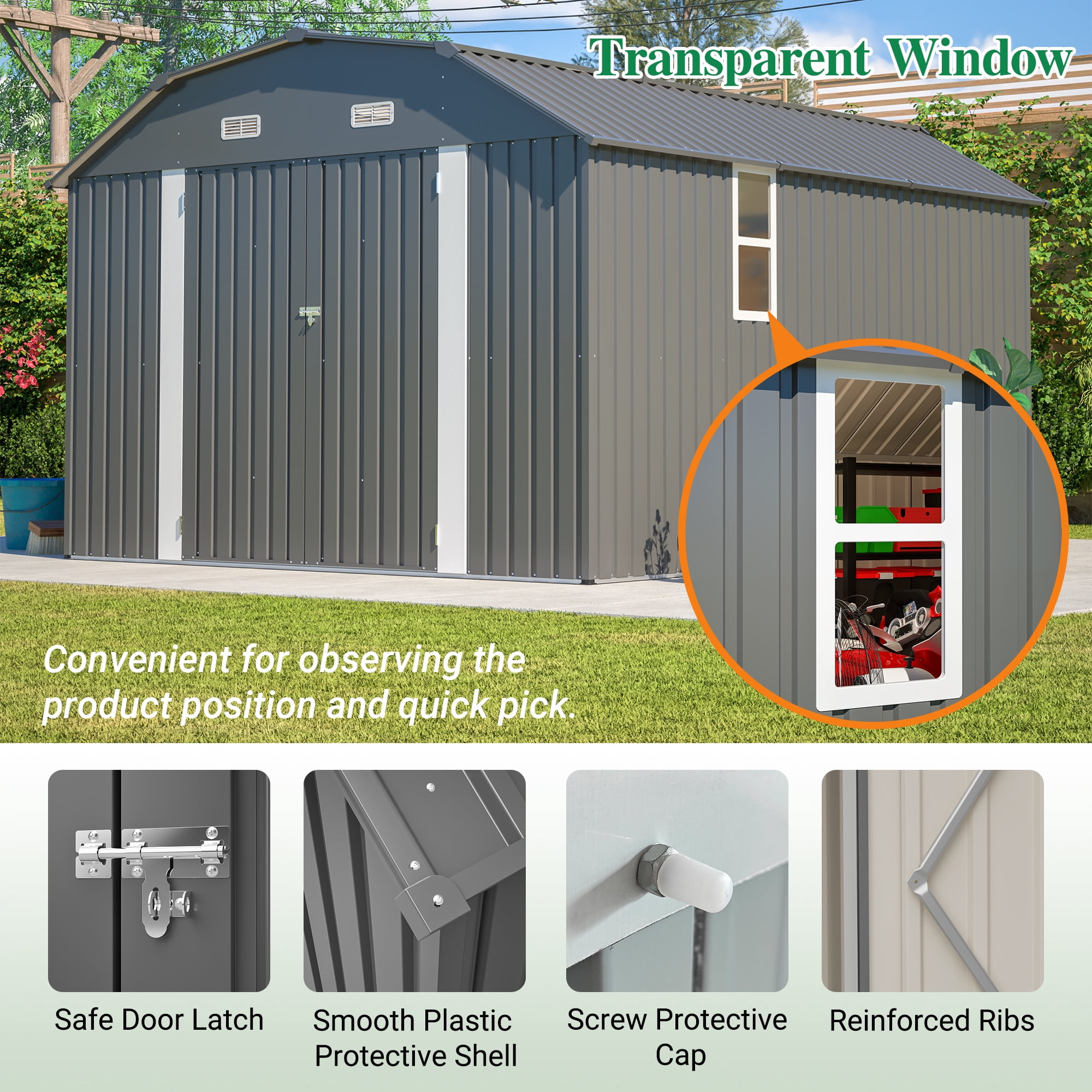 LZBEITEM 10' x 12' Metal Outdoor Storage Shed with Floor Frame Kit, Tool Shed Heavy Duty with Window and Lockable Door for Garden Backyard, 10.24 Psf