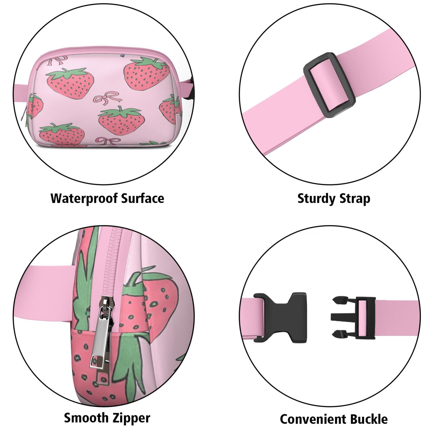Cross Body Bag for Men&Women Waist Bag & Hip Bum Bag with Adjustable Strap for Outdoors Workout Traveling Strawberry Bow Sporty Waist Pack