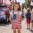 thumbnail image 2 of CAIVO Kids Independence Day Print Denim Overalls Adjustable Strap Shorts Patriotic Star Striped Casual Pants Overalls Shorts Pocket Adjustable Strap Romper Clothes 1776-2026, 2 of 4