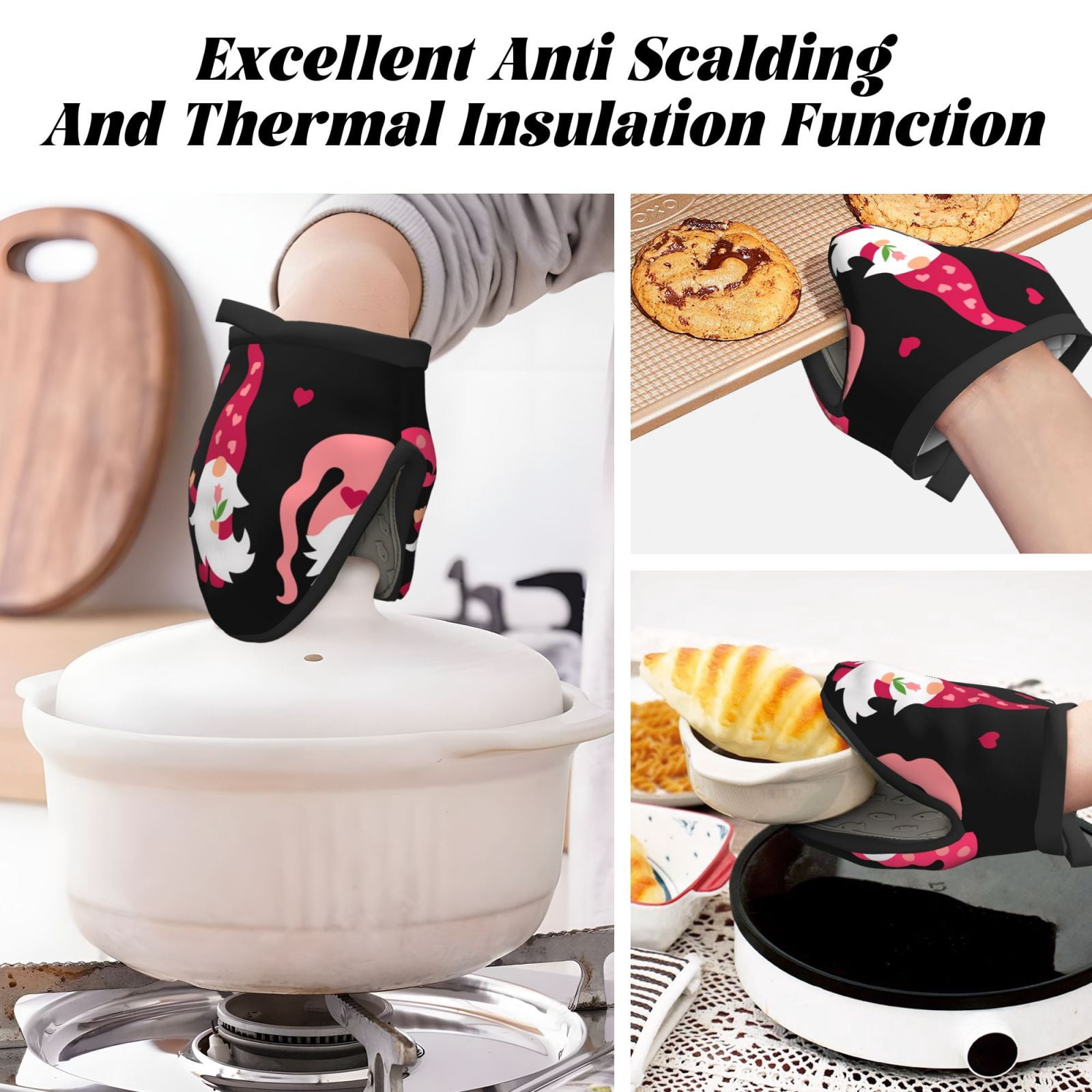 Vsdgher Love You Mom Non-Slip Mini Oven Mitt Set, Short Oven Mitts for Baking Grilling Barbecue Microwave, 5.9"x5.9"in