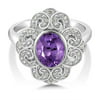 Gorgeous Simulated Purple Amethyst Rhodium Plate Vintage Style Diamond Halo Ring (Available in size 5, 6, 7, 8, 9)