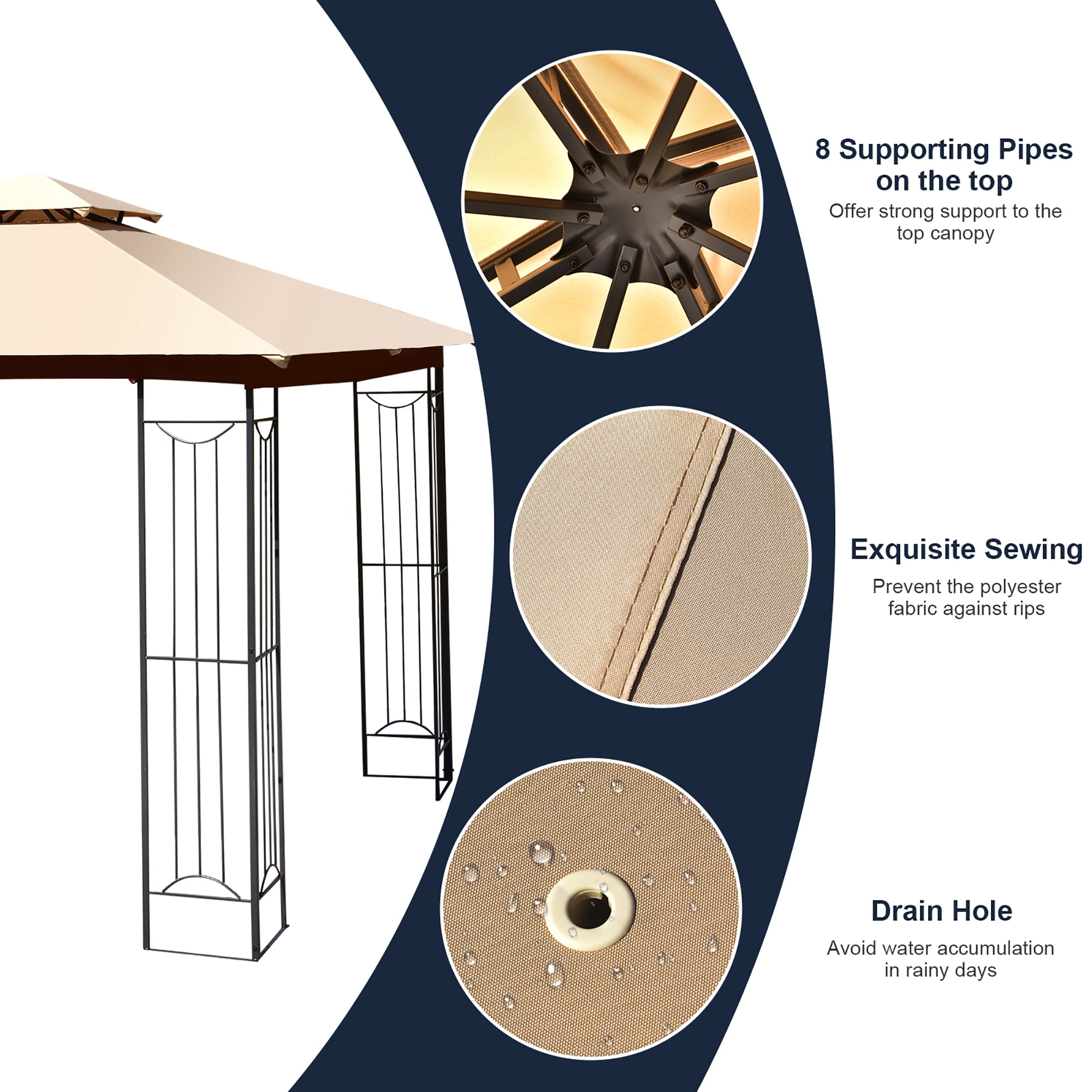 Costway 10' x 10' Patio Canopy Gazebo Outdoor 2-Tier Steel Tent Heavy-Duty L-Shaped Beige