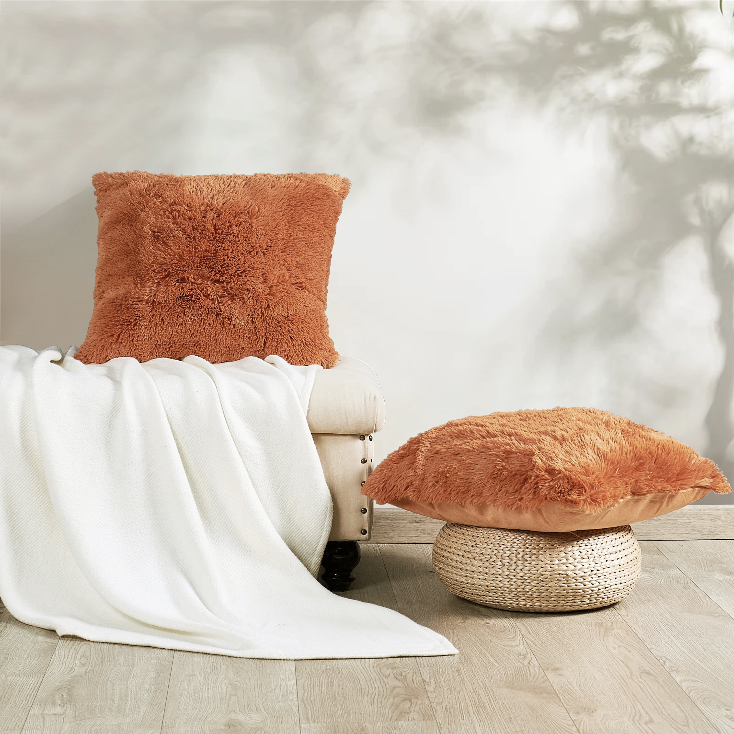 Home Soft Things Shaggy Throw & Pillow Cover 3 Piece Combo - Burnt Orange - 50" x 60"/20" x 20"