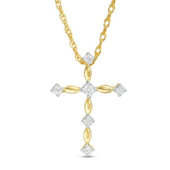 0.30 Ct Beautiful Round Cut Natural Diamond Cross Pendant Necklace for Women 14K Yellow Gold With 18 inches chain