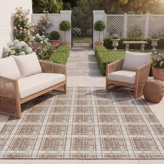Safavieh Beach House Eliot Geometric Indoor/Outdoor Area Rug, Brown/Ivory, 4' x 6'
