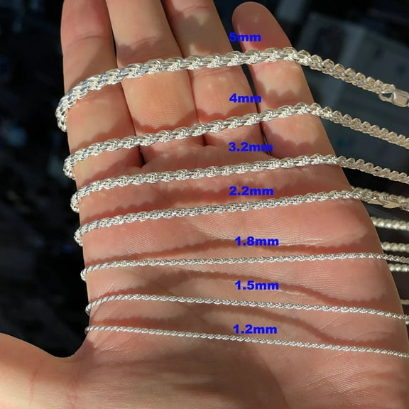 925 Sterling Silver Rope Chain Necklace Italy 1.2mm 1.5mm 1.8mm 2.2mm 2.7mm 3.2mm 4mm 5mm, Lobster Clasp, New, Gift, Men, Woman