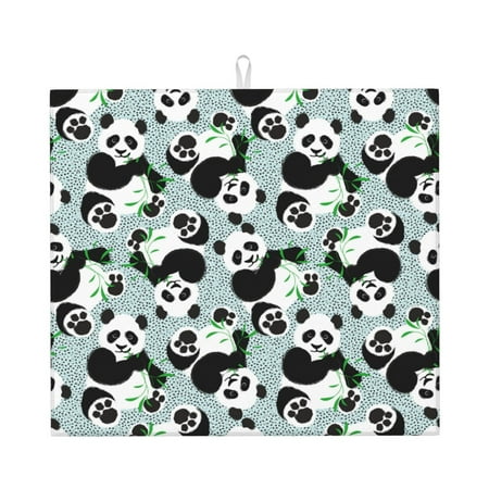 

Xecao Panda And Eucalyptus Print Dish Drying Mat for Kitchen Counter Absorbent Coffee Bar Mat Dish Drainer Rack Mats Dining Room Decoration