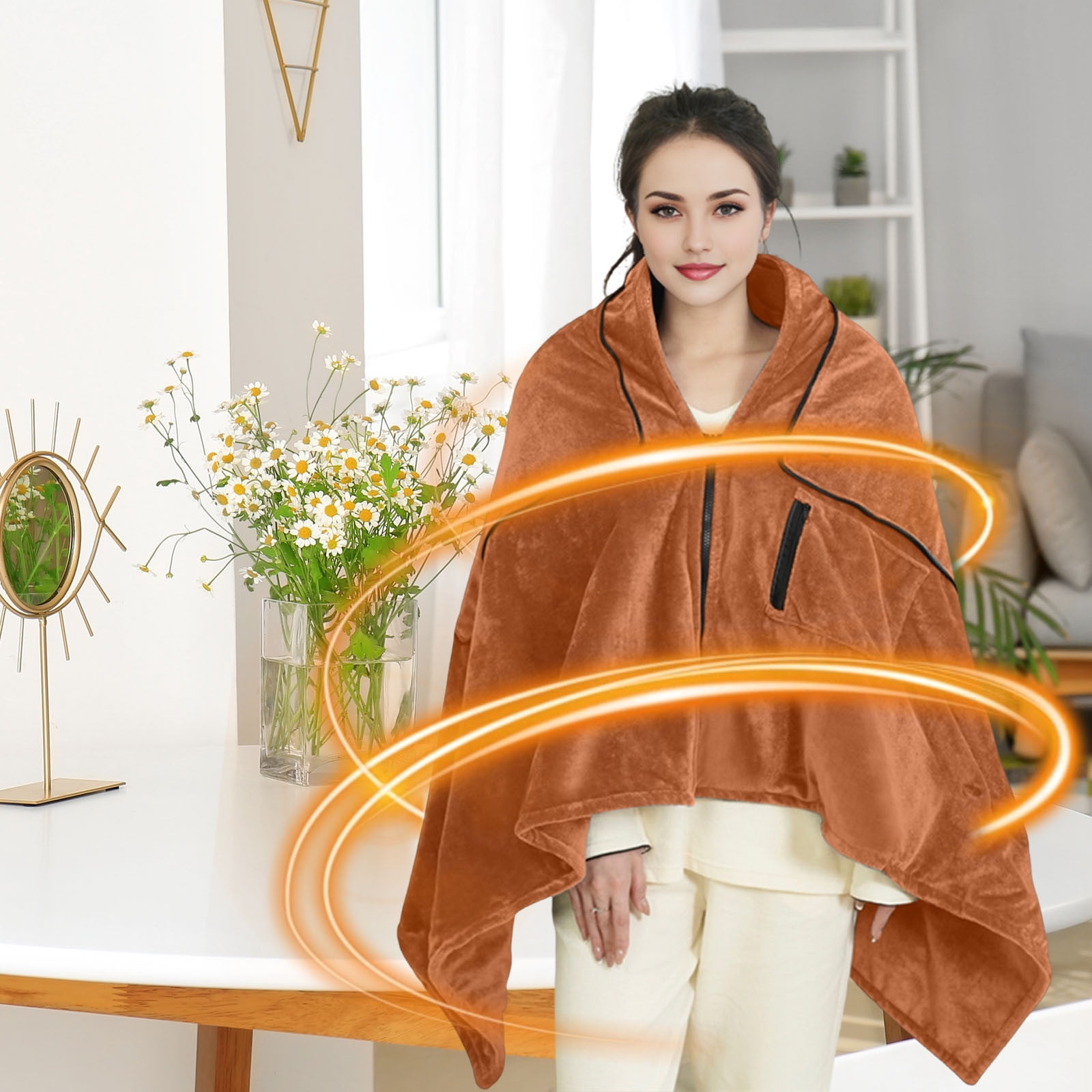 Heating Blanket 59.05inch Wearable & Portable Heating Electric Blanket for Adults Rechargeable USB Heated Throw Blanket Plus Fleece Warm Heating Shawl Blanket for Indoor & Outdoor