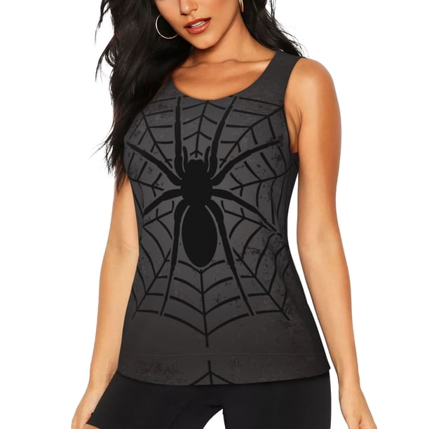 Balery Black Spider On Web 1 Camiseta sin mangas estampada ligera para mujer, tops de entrenamiento sin mangas, camisetas de yoga transpirables de secado rápido.-Large