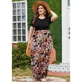 thumbnail image 2 of SHOWMALL Plus Size Summer Maxi Dress for Women Petal Panic 3X Short Sleeves Crewneck Casual Bohemian Beach Dress Full-Length Floral Long Sun Dresses with Pockets, 2 of 5