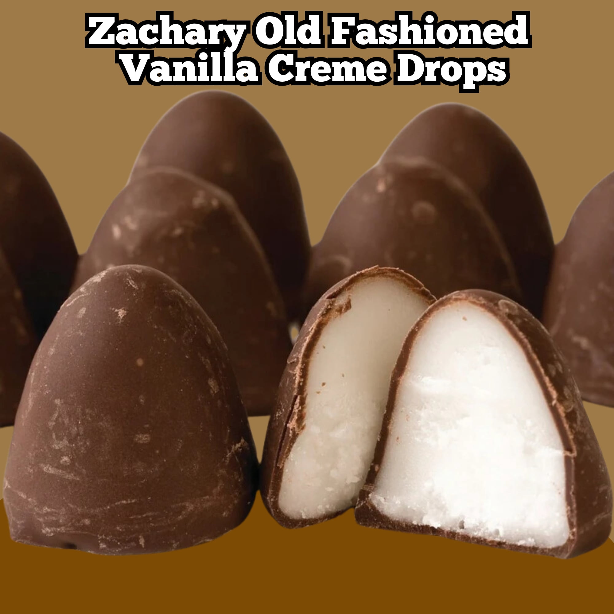 Zachary Old Fashioned Vanilla Creme Drops Candy,  Chocolate Coating Classic Holiday Treats Christmas Candy Stocking Stuffers Party Favors Gift Basket Birthday Wedding 6.5 oz Bag(4 Packs)