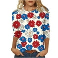 thumbnail image 2 of Frostluinai T-Shirt Patriotique pour le Jour du Souvenir Hauts pour Femmes Col Rond Manches 3/4 Hauts de Détente Grande Taille T-Shirts Floraux Rouges Blancs et Bleus, 2 of 5