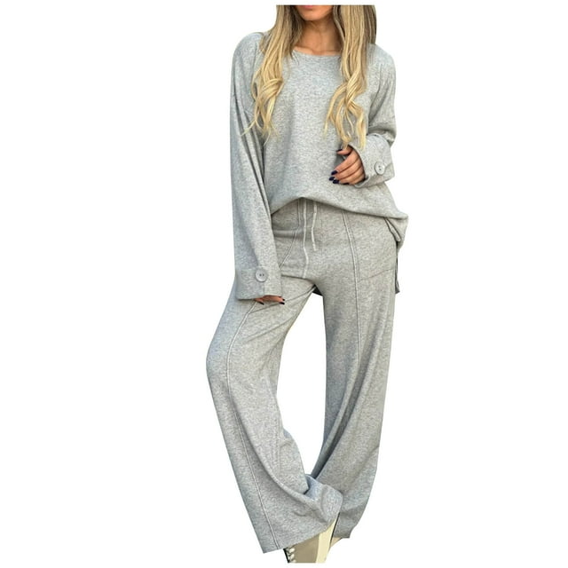 Timegard Lounge Sets for Women 2 Piece Plus Size Long Sleeve Button Sweatshirts Straight Leg Pants Outfits