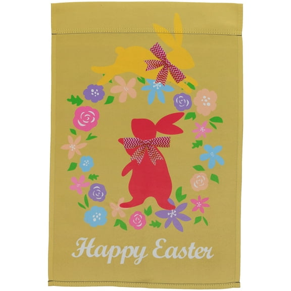 Northlight Hopping Bunnies "Happy Easter" Floral Outdoor Garden Flag 18" x 12.5"