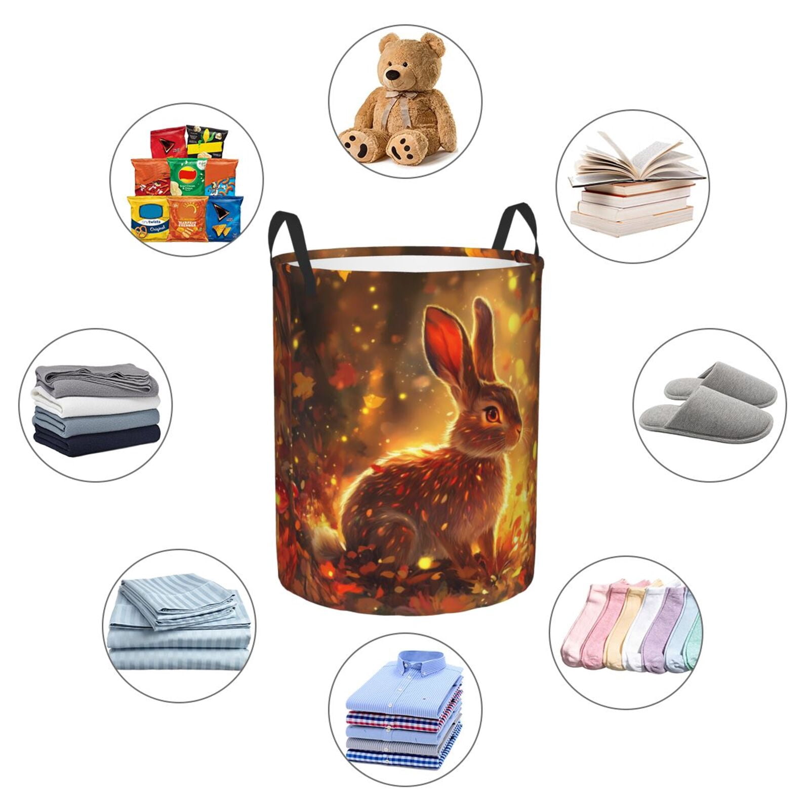 Large Laundry Basket with Handles - Autumn Cute Maple Leaf Rabbit Kids Baby Dirty Clothes Laundry Hamper for Bedroom Aesthetic