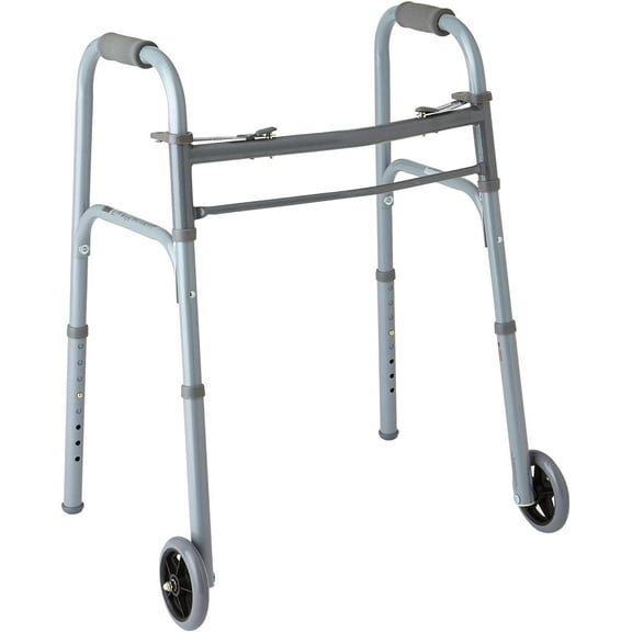 Medline Lightweight Junior/Lower Height Folding Walker, 400 lb Weight Capacity, 5” Wheels