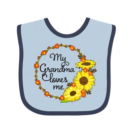 

Inktastic My Grandma Loves Me with Sunflower Wreath Gift Baby Boy or Baby Girl Bib