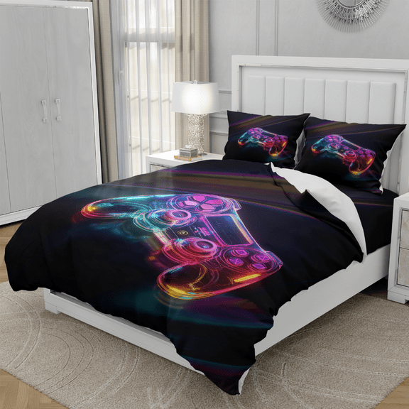 TeasBank 3D Sci-fi Game Console Gamer Twin Duvet Cover Set Video Game Controller Comforter Cover for Teens Game Machine Room Decor 1 Quilt Cover with 2 Pillow Cases(No Comforter)