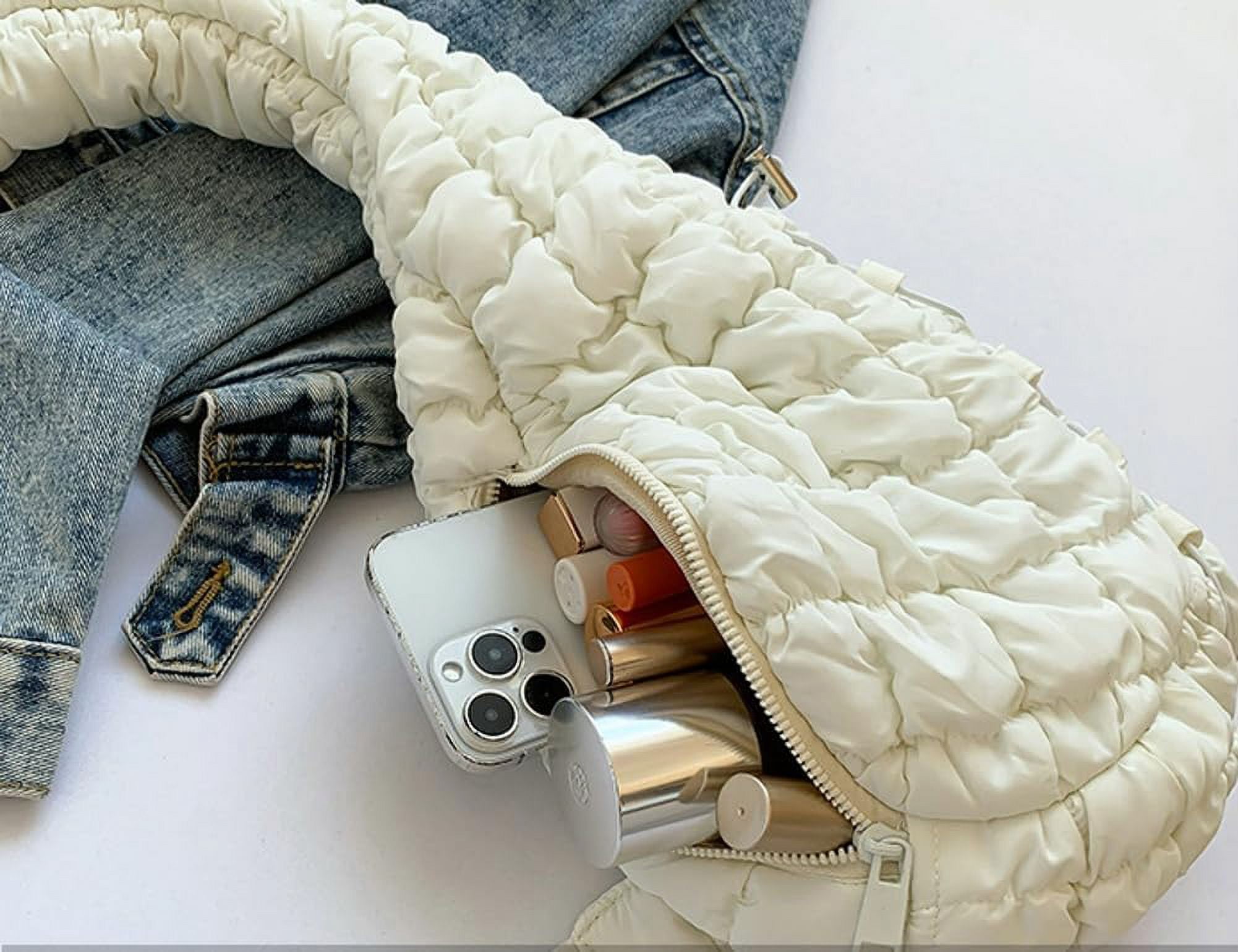 Puffer Belt Bag for Women Cute Waist Packs Crossbody Purse Padded Cross Body Hobo Shoulder Travel Purse Quilted Fanny Pack