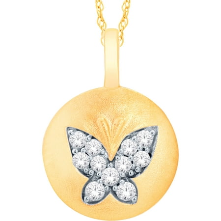 14kt Yellow Gold Diamond Accent Butterfly Disc Pendant with 18 Chain