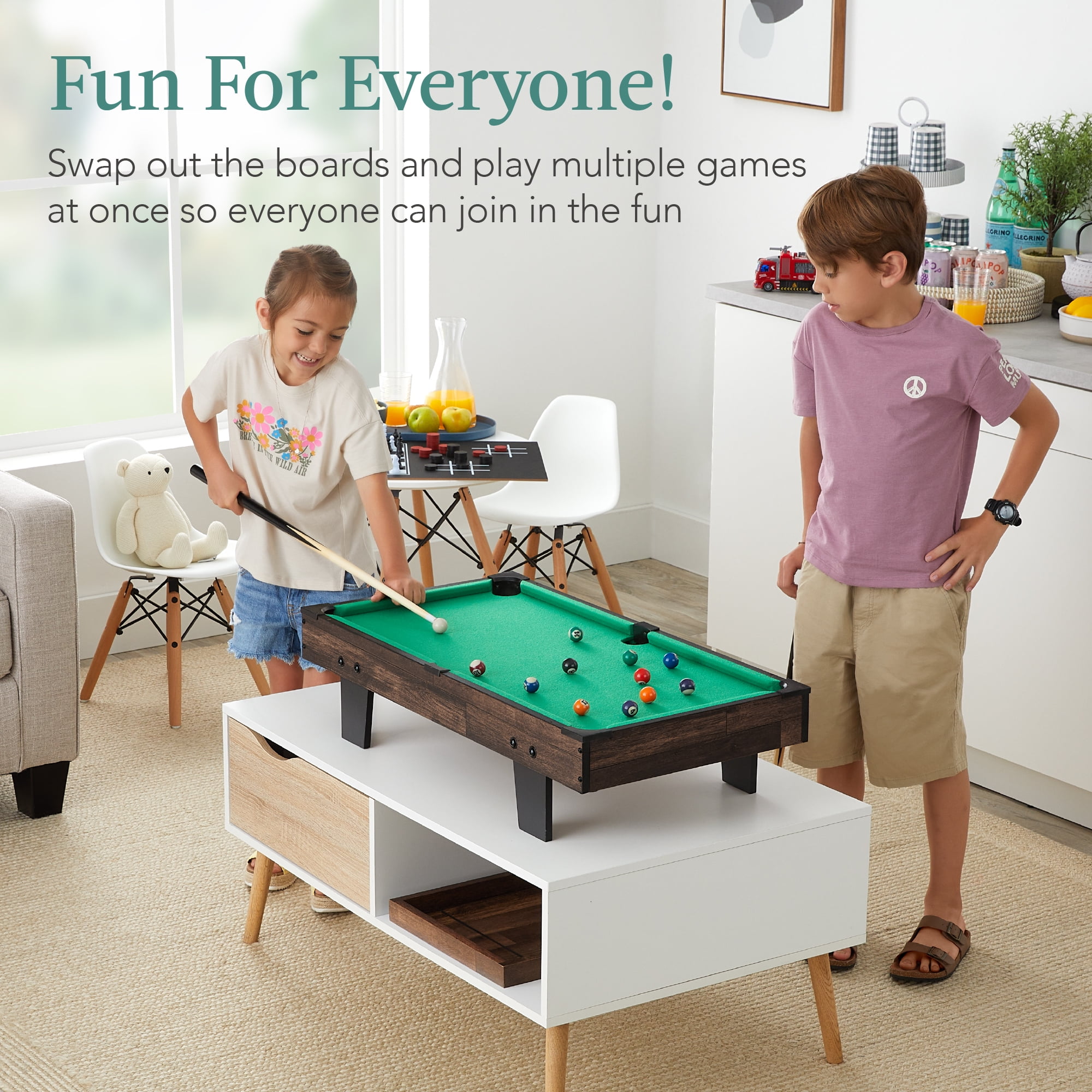 Best Choice Products 11-in-1 Kids Combo Game Set w/ Ping Pong, Foosball, Air Hockey, 5 Accessory Bags - Dark Wood