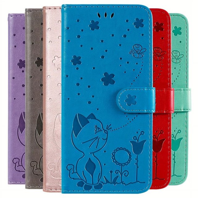 Tsimak Étui Portefeuille en Cuir pour iPhone 11 12 13 14 15 Pro Max TP Max XR X 13 Mini 6 6S 7 8 Plus SE 2 3, Étui à Rabat Résistant aux Rayures avec Fentes pour Cartes, Design de Chat Mignon