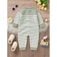 thumbnail image 3 of aturustex Infant Baby Sweater Romper 1M-18M Newborn Stripe Crew Neck Knit Jumpsuit Long Sleeve Button Down Bodysuits with Pocket Newborn Thick Warm Knitwear Clothes Winter Fall, 3 of 6