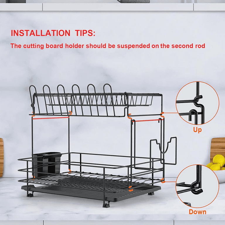Auledio 2-Tier Dish Storage Rack with Dish Drainer Dryer Rack for Kitchen  Counter Top (Black) 
