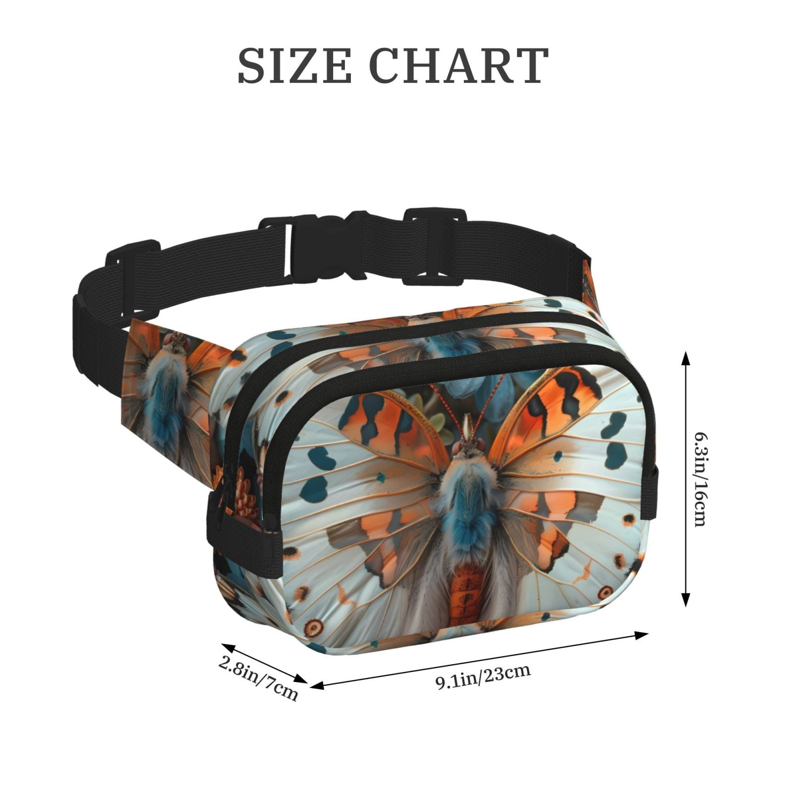 Picia Butterfly and Bloom Beauty Print Square Double-Layer Waist Bag Mini Adjustable Waist Belt Bag Exercise Running Travel Hiking