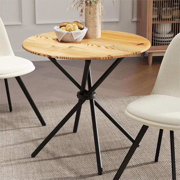 Table à manger ronde Homy Casa pour deux personnes, plateau en MDF brun foncé, base en métal, table de cuisine moderne