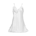 thumbnail image 1 of Vestido de pijama de pijama con ribete de encaje satinado sexy para mujer Encaje blanco XL, 1 of 6