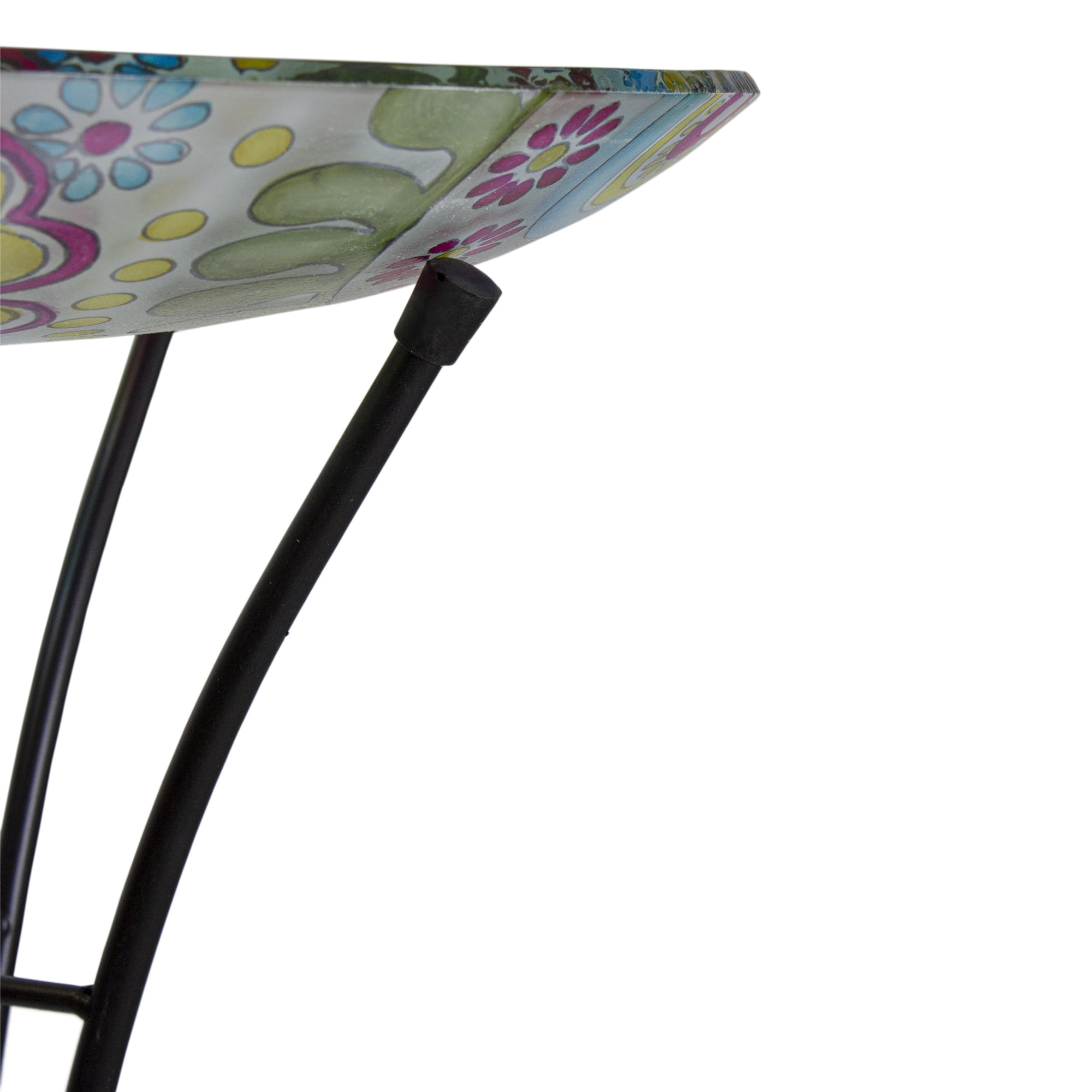 Northlight 18" Pastel Pink and Blue Flowers Hand Painted Glass Outdoor Patio Bird Bath