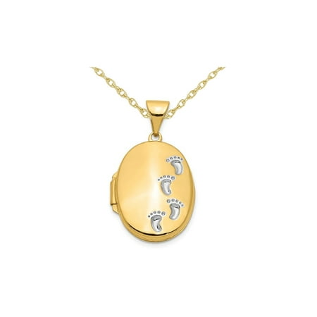 Footprints Locket Pendant Necklace in 14K Yellow Gold with Chain