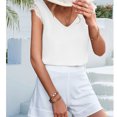 thumbnail image 3 of Jersey de mujer con cuello en V doble, Top sin mangas con empalme de encaje, blusa de Color puro, Top holgado de verano, 3 of 6