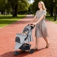 thumbnail image 4 of Gymax Foldable Pet Stroller Adjustable Cat Strolling Cart w/ Adjustable Canopy 3 Shock-absorbing Wheels Grey, 4 of 10